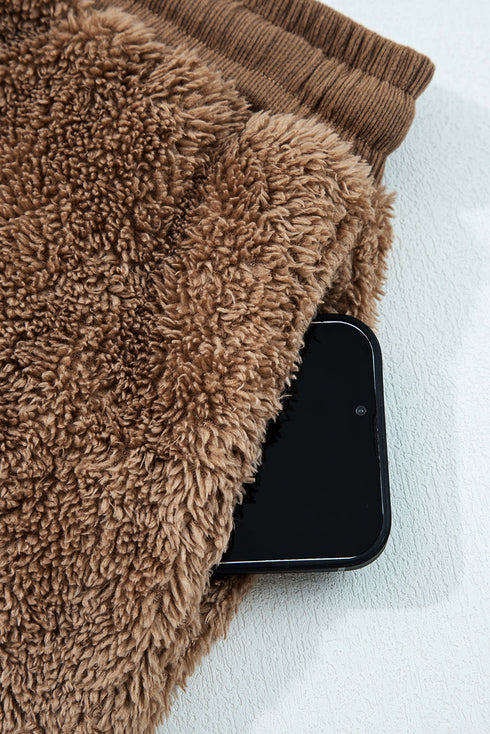 Sherpa Zip Hoodie Drawstring Waist Lounge Short Sets